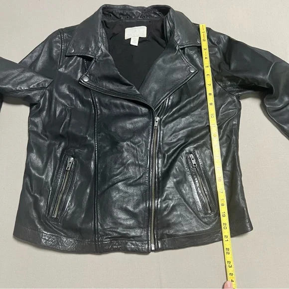 Caslon Black Leather Moto Jacket Women Large Removable Hood - Picture 13 of 16